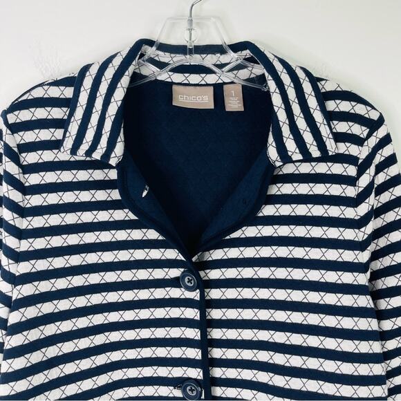 Chico’s blue white striped quilted coastal nautical preppy jacket medium - Picture 2 of 7